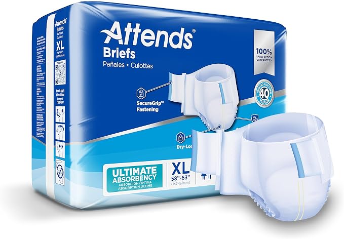 Attends Confidence® Adult Unisex Disposable SmartCool® Briefs, X-Large, 58"-63" Waist, SecureGrip Tab Closure, Ultimate Absorbency, Breathable Materials, 20ct Bag