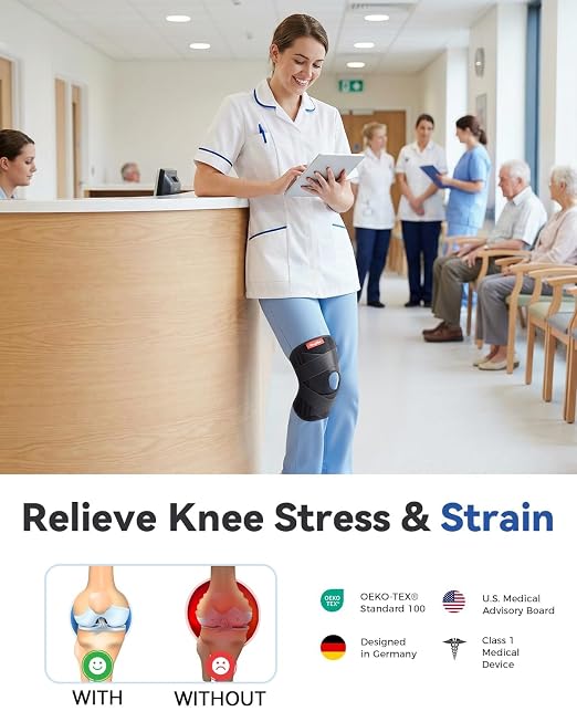 Medical-Grade Knee Brace for Women & Men,[Adjustable V-Straps & Anti-Slip] Knee Support with Side Stabilizers for Knee Pain,Meniscus Tear,ACL,MCL,Arthritis, Patella Stability for Injuries Recovery- L