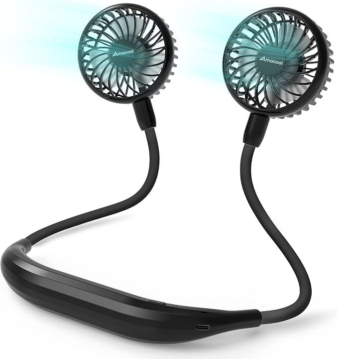 AMACOOL Portable Neck Fan, Lightweight Wearable with Hands-Free Comfort | 360° Adjustable Personal Fan with Ultra Quiet & Strong Wind, Gifts for Men Women Hot Flashes Cruise Travel Outdoor Sports