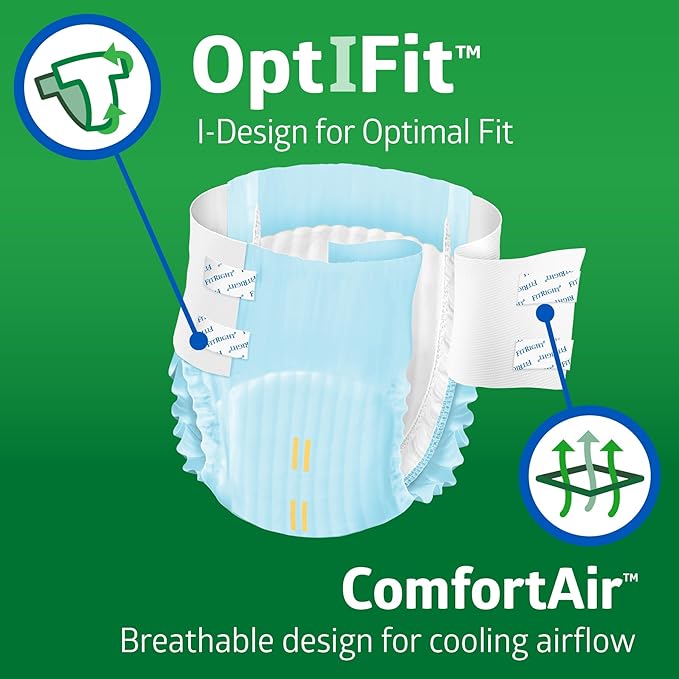 FitRight Adult Diapers, Ultra Heavy Absorbency, L (Waist Size 44in-56in), 20 Count, OptiFit Incontinence Briefs for Men and Women, Disposable, Moisture-Wicking, Leak Protection,
