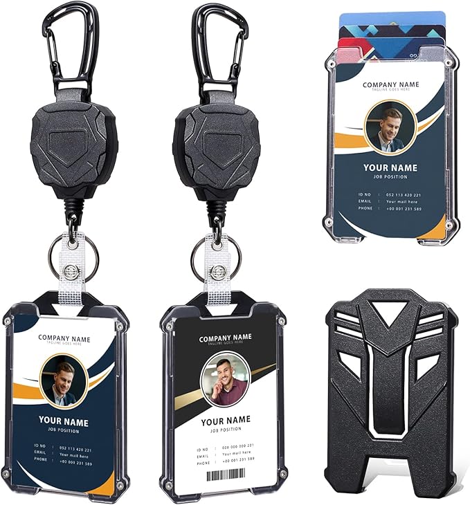 Badge Holder Retractable Clip Heavy Duty Carabiner Badge Reel Keychain with Lanyard ID Cards Holder Cool Tactical ID Holder
