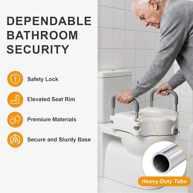 Raised Toilet Seat with Handles, Toilet Seat Riser for Seniors | Adjustable Height & Width, Cozy Padded, 300lb Capacity, Handicap Toilet Seat for Elderly