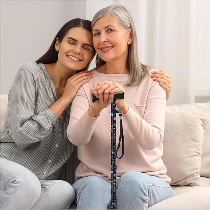 Floral Canes for Women Folding Cane for Stability with Non-Slip Base, Adjustable Walking Cane for Seniors - Lightweight Collapsible Walking Sticks with T & Offset Handle