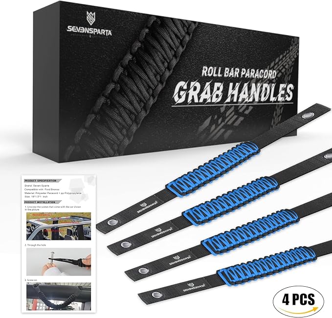SEVEN SPARTA 4pack Roll Bar Grab Handles for Ford Bronco 2021-2026 2/4 Door | No Drill Install, Color-Matched Paracord Handles, Uses Factory Bolts, Sturdy & Comfortable Grip for 2021-2026 Bronco 2/4 Door