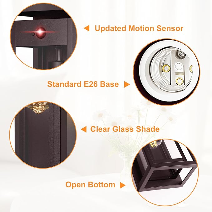 15" Motion Sensor Outdoor Wall Lights, Outdoor Sconces, 2 Pack | Dusk to Dawn, Large Size, Anti-Rust, Waterproof, Easy Installation, Bronze Modern Exterior Lighting Fixtures for House Porch