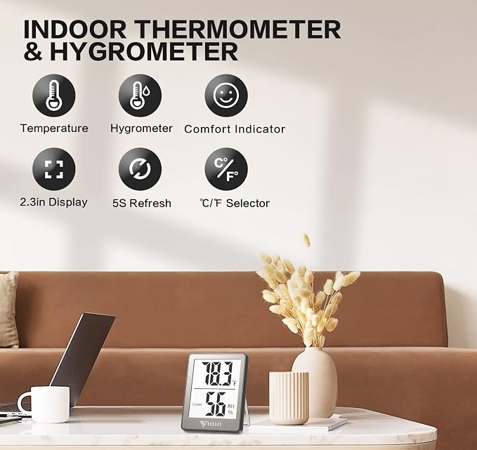 DOQAUS 3 Pack Digital Hygrometer Indoor Thermometer Humidity Monitor, Grey | Humidity Meter Mini Hygrometer with Accurate Temperature and Humidity Monitor for House, Baby Room, Greenhouse, Incubator