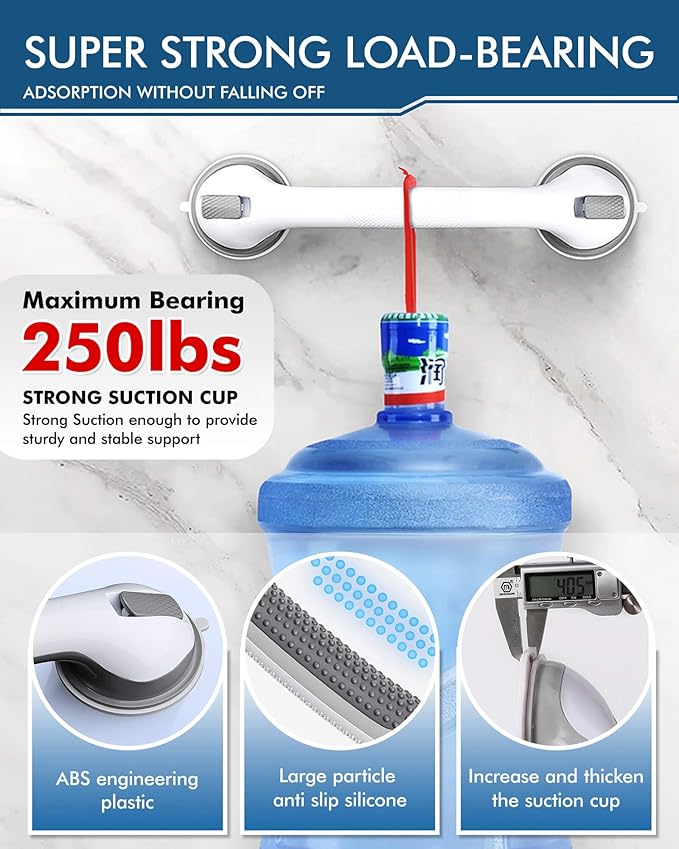 2 Pack 16 Inch Shower Grab Bars - 250LBS Heavy Duty Bath Safety Handles, Non-Slip No Drilling Removable Shower Grips for Bathtubs & Showers, Waterproof Bathroom Assist Handles for Seniors & Elderly