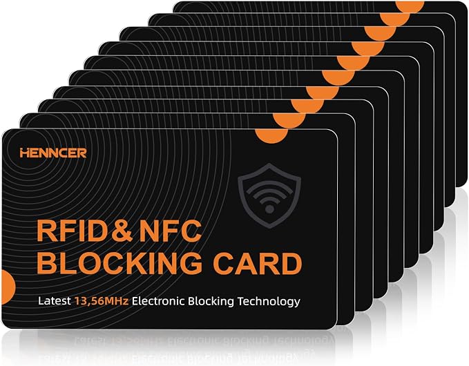RFID Blocking Card, NFC Debit Credit Card Passport Protector, Entire Wallet Protection Blocker Set for Men & Women, Smart Slim Design Perfectly fits in Wallet and Purse (Blackorange, 10)