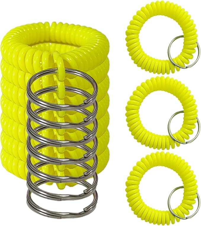 10 Pieces Wrist Coil Keychain Spiral Key Ring, Lemon Yellow | Wristband Bracelet Key Holder for Pool Gym ID Badge
