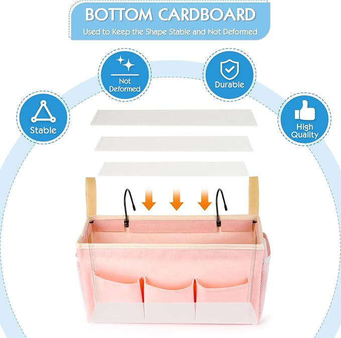 Bedside Caddy Bedside Storage Bag for Headboards/Bunk Bed | Hanging Bed Caddy with Hooks fits Bunk bed Hospital Beds Dorm Bed Rails, Essentials for Phones, Books, Remotes, Water Bottles