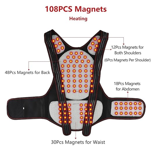 Seniors Self Heating Back Brace Physical Therapy 108pcs Magnets Full Back Lumbar Support Belt Pain Relief For Middle Elderly Men Women Posture Corrector (Color : Black, Size : XL/X-Large)