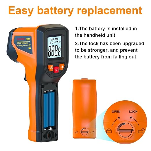 Laser Infrared Thermometer Non-Contact Digital Temperature Gun, -58℉～1112℉(-50℃～600℃) IR Thermometer for Industrial, Kitchen Cooking, Automotive, HVAC (Not for Human Body Temp)