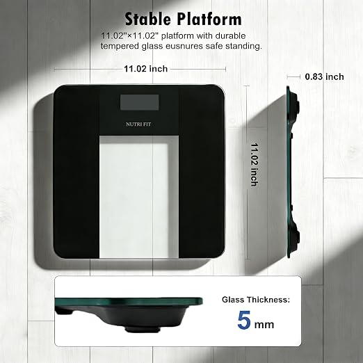 NUTRI FIT Digital Bathroom Scale for Body Weight, High Accuracy 0.1 lb Precision, 400 lb Capacity, Step-On Technology, Large Backlit LCD Display, Tempered Glass Weight Loss Scale for Home & Fitness