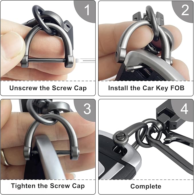OHKYOOT Leather Car Keychain for Home Car Keys | Carabiner Clip Key Fob Keychain for Women Men,Car Key Holder with 3 Key Ring and Anti-Lost D Ring