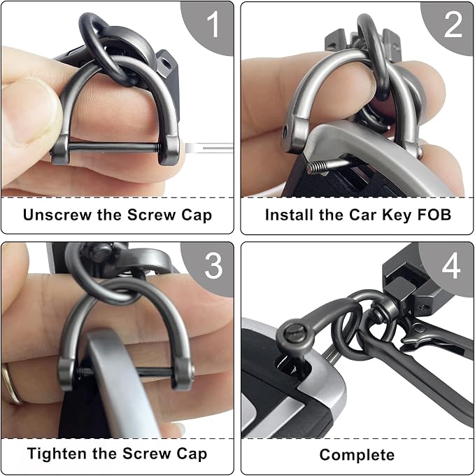 OHKYOOT Leather Car Keychain for Home Car Keys | Carabiner Clip Key Fob Keychain for Women Men,Car Key Holder with 3 Key Ring and Anti-Lost D Ring