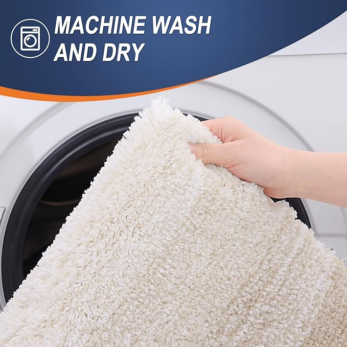 OLANLY Bathroom Rug Set 2 Piece, Soft Absorbent Microfiber Bath Rug Set, Non-Slip, Machine Wash Dry, Plush Shaggy Bath Mats for Bathroom (30"x20"+24"x16", Light Beige)