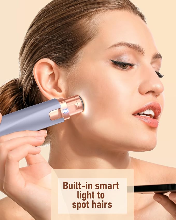 Eyebrow Trimmer Facial Hair Removal for Women: 2 in 1 Rechargeable Facial Hair Remover & Eyebrow Razor, Electric Painless Face Shaver for Women with LED Light for Eye brow, Lips & Face