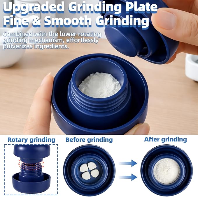 Pill Cutter Splitter for Small and Tiny Pills, 2-in-1 Mini Pill Crusher Grinder, Precise Cutting for Pills Vitamins, Portable for Travel & Pet (Blue)