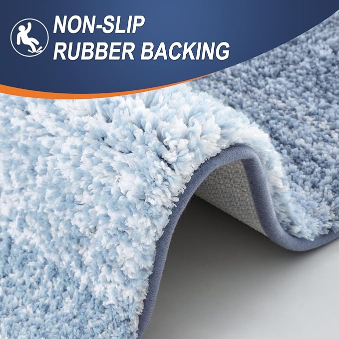 OLANLY Bathroom Rug Set 2 Piece, Soft Absorbent Microfiber Bath Mats and U-Shaped Contour Toilet Rug, Non-Slip, Machine Wash Dry, Plush Shaggy Bath Mats for Bathroom (30"x20"+U24 x20, Blue)