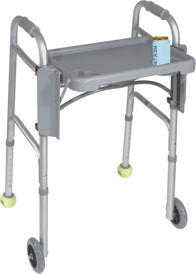 Drive Medical 10125 Walker Tray with Cup Holders, Gray | Walker Tray Includes Built-In Cup Holders for Convenient Everyday Item Storage and Transport, Gray Finish