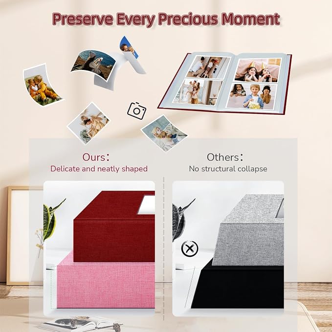 popotop Photo Album 4x6-200 Photos Photo Books with 200 Horizontal Pockets,Linen Cover Albums for Family Wedding Anniversary Baby Vacation Pictures