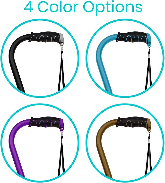 Vive Quad Cane - Walking Stick for Men and Women - Lightweight Adjustable Staff - Comfortable Right and Left Hand Grip for Stability Support - Four Prong Sturdy Aluminum Travel Aid - 4 Tip