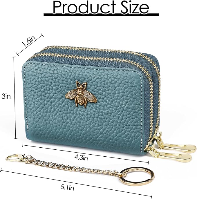 imeetu RFID Credit Card Holder, Small Card Wallet Women, Leather Card Case | Genuine Leather Women's Card & id Cases, Change Coin Purse with Zipper Keychain id Window, 20 Colors & 3 Styles, Daily, Gifts