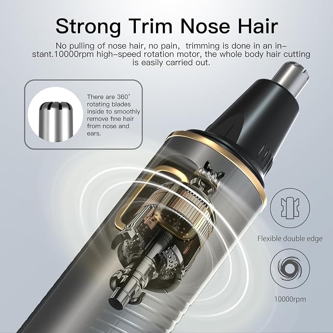XOOMRSCP Nose Hair Trimmers for Men，Rechargeable Hair Trimmer 2 in 1 Painless Multifunctional Ear and Nose Hair Trimmer with IPX7 Waterproof Dual Edge Blades (Grey)