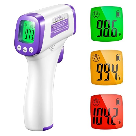 HUHETA Infrared Thermometer for Adults, Non Contact Forehead Thermometer with Fever Alarm, Accurate Reading and Memory Function, Body Temperature & Surface of Objects Use (Purple) | Accurate Reading,Memory Function,Fever Alarm, Body Temperature & Surfa...