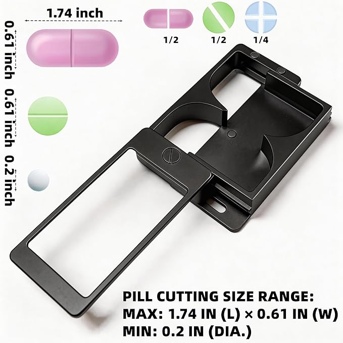 Professional Pill Cutter & Splitter - Precision Aluminum Tablet Slicer for Small, Large & Tiny Tablets | Cortador for Accurate Medicine & Vitamin Doses (Black)