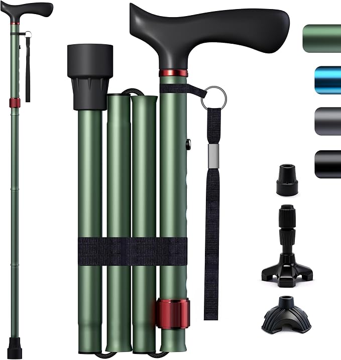 Foldable Walking Cane for Men & Women, Lightweight Aluminum Adjustable Cane with Ergonomic Handle, Non-Slip Rubber Base, Walking Sticks for Seniors Balance,Collapsible Cane for Assistance Travel