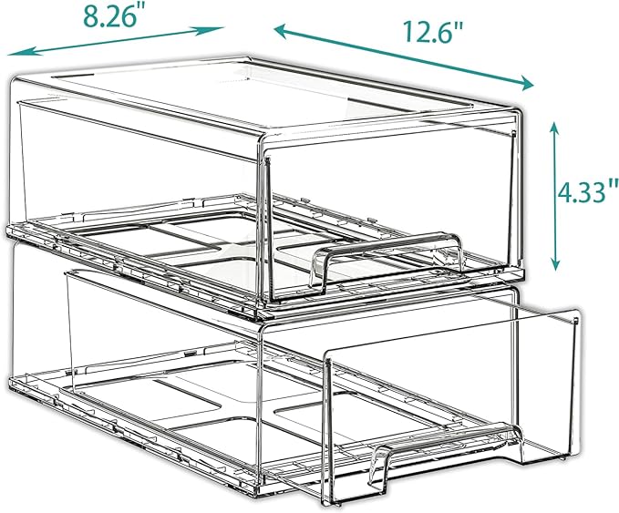 2 Pack - Clear Pulling Medicine Drawer First Aid Kit Box for Bathroom, Cabinet, Closet,Medicine Organizer, Medicine Storage Box Adhesive Bandages Family Emergency Kit (L drawer)