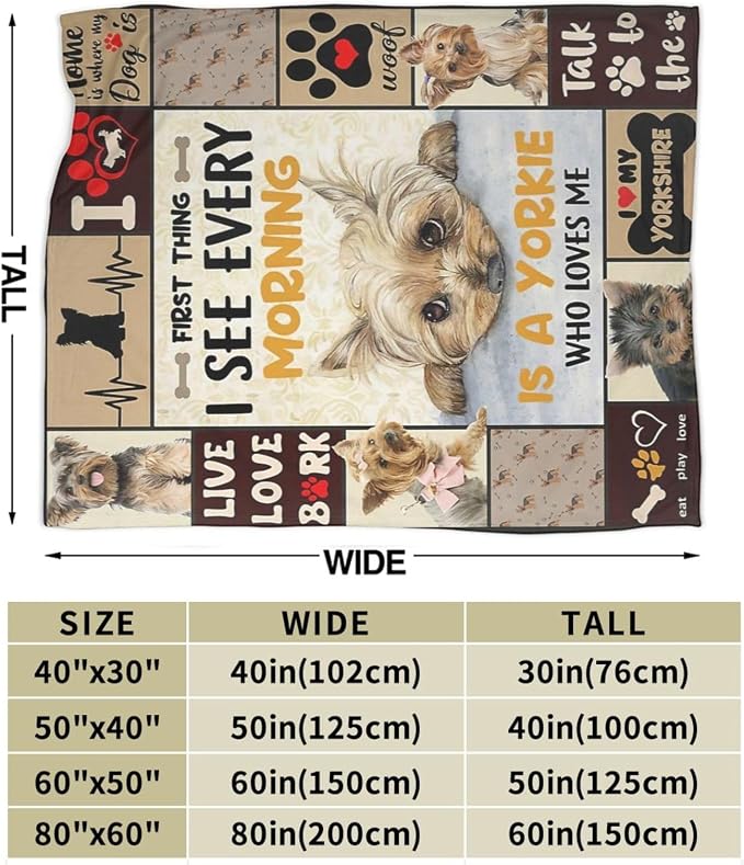 Funny Yorkshire Terrier Dog Blanket Soft Cute Kawaii Yorkie Plush Throw Blanket Cozy Lightweight Flannel Stuff Decor Fleece Blanket Gifts for Lovers Girls Boys Kids Adults Women Bed Travel 40"x50"