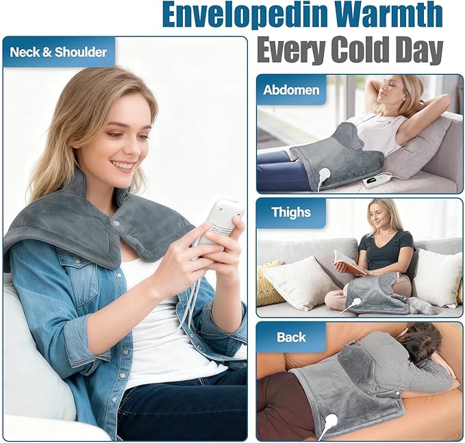 Weighted Heating Pad for Neck & Shoulders - 6 Heat Settings, 4 Timers, Auto Off - Electric Heating Pad for Back Pain Relief - Gift for Women/Men, Mom/Dad, Birthday, Christmas