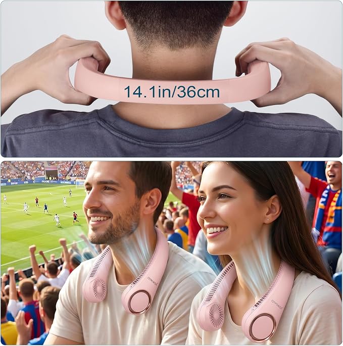 CIVPOWER Neck Fan: Portable Personal Neck Cooling Rechargeable Bladeless Fan - Hands Free 3 Speed 4000 mAh Battery USB Operated Wearable Headphone Design - Gift for Men Women Outdoor (Pink)