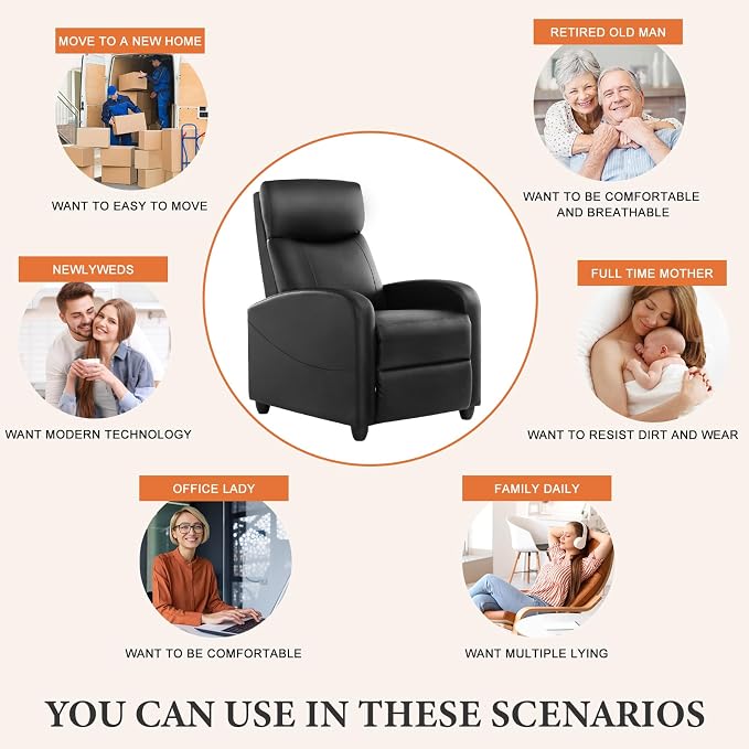 Sweetcrispy Massage Recliner Chair for Adults, Adjustable Home Theater Seating with Lumbar Support for Living Room, Modern Fabric Reclining for Small Space, Grey