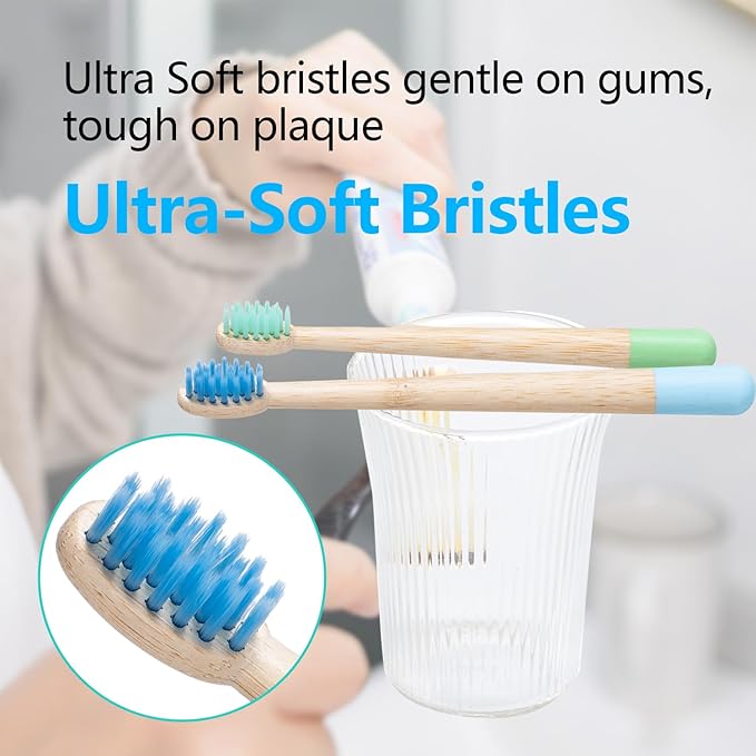 Kids Bamboo Toothbrushes Set, BPA Free Soft PBT Bristles, Natural Eco Friendly Wooden Tooth Brush for Children Toddler, Biodegradable Individual Wrap Travel Toothbrush 6 Pack