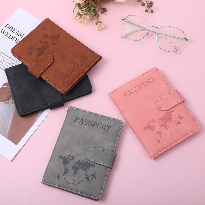 4 Pack Passport Holder for Travel, Passport Wallet Cover Case Waterproof RFID Blocking Passports Holders with Pen Holder Travel Must Haves Accessories, Passports Book Holders for Women and Men