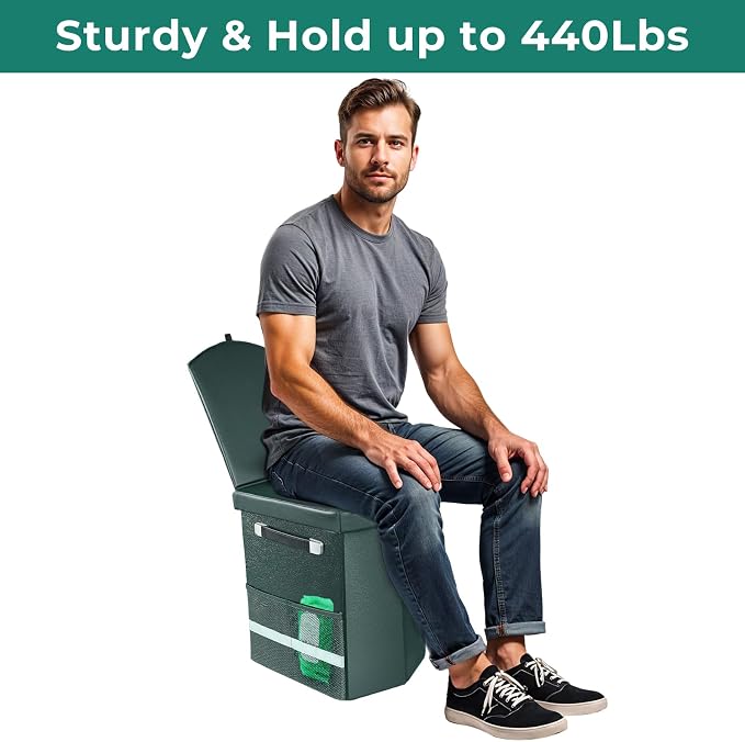 2026 Upgraded XL Portable Toilet for Adults,Tall Camping Toilet with Lid and Convenient Carry Bag, Portable Potty for Camping, Hiking, Car Travel,Truck, RV, Boating, Road Trips, Beach (Green, 16.5''H)