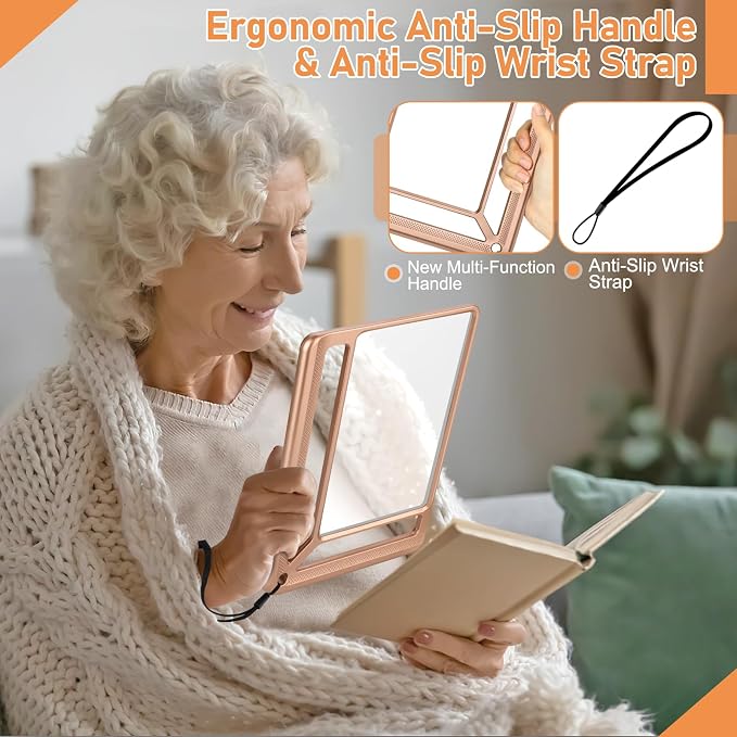 AKKYCVS 5X Full Page Magnifying Glass for Reading, Lightweight Rectangular Magnifier Provides Large Book Page Viewing Area, Handheld Magnifier for Reading Small Print for Seniors, Low Vision-Rose Gold