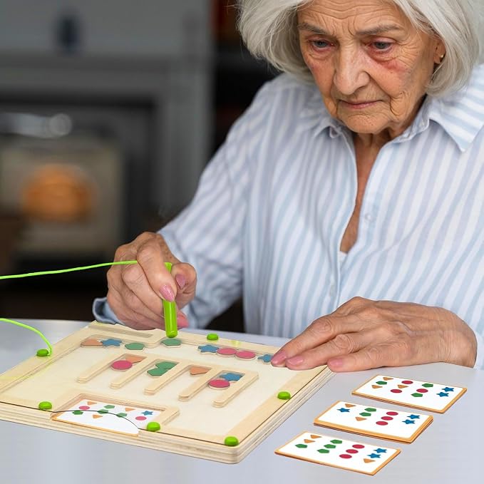 Alzheimers Products for Elderly - Sorting Activities for Dementia Patients, Memory Care Activities for Seniors, Tile Matching Cognitive Busy Box Board Gadgets Gifts