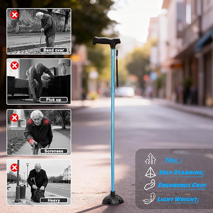 Tall Men's Walking Cane 42.52 Inches. Extra Tall Walking Cane Easy to Travel is Suit for Tall Men Over 5 Feet 9 Inches (Blue)