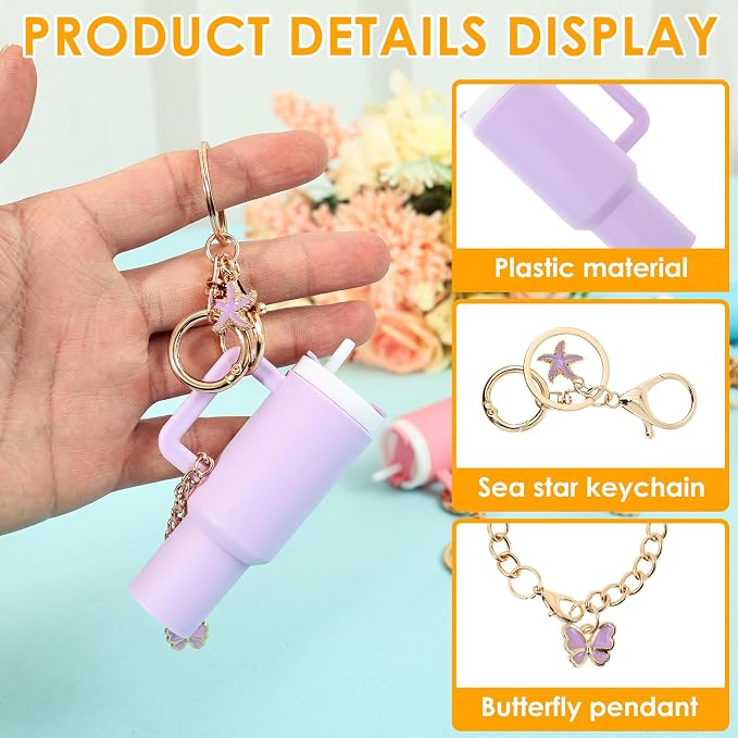 16PCS Mini Tumbler Keychain Accessories for Stanley Cup Cute Chapstick Holder Key Chain Charms for Women Men Girls