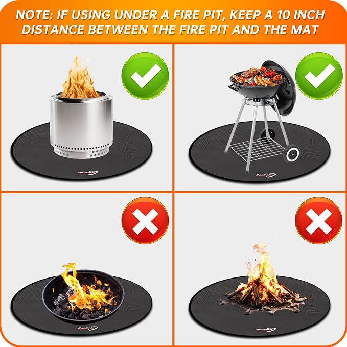 DocSafe 60 x 60 inches Round Under Grill Mat,Large 4 Layers Fire Pit Mat,Fireproof Mat Heat Insulated Protector for Deck,Patio,Grass,Smoker,BBQ,Reusable Oil-Proof and Waterproof Indoor Fireplace Pad