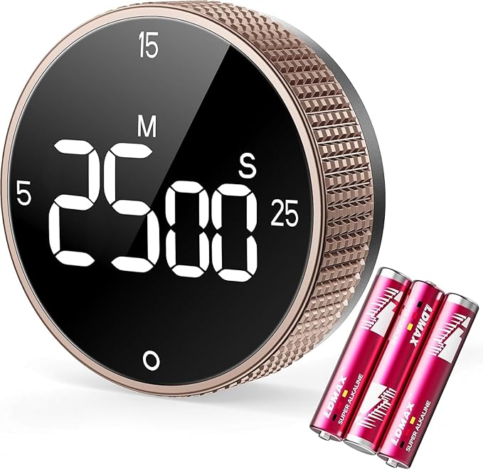 Digital Kitchen Timer, Large Display Magnetic Countdown Countup Timer, 3 Preset Times (5, 15, 25),Volume & Brightness Adjustable for Cooking Classroom Studying, Easy for Kids(Gunmetal 1PCS)