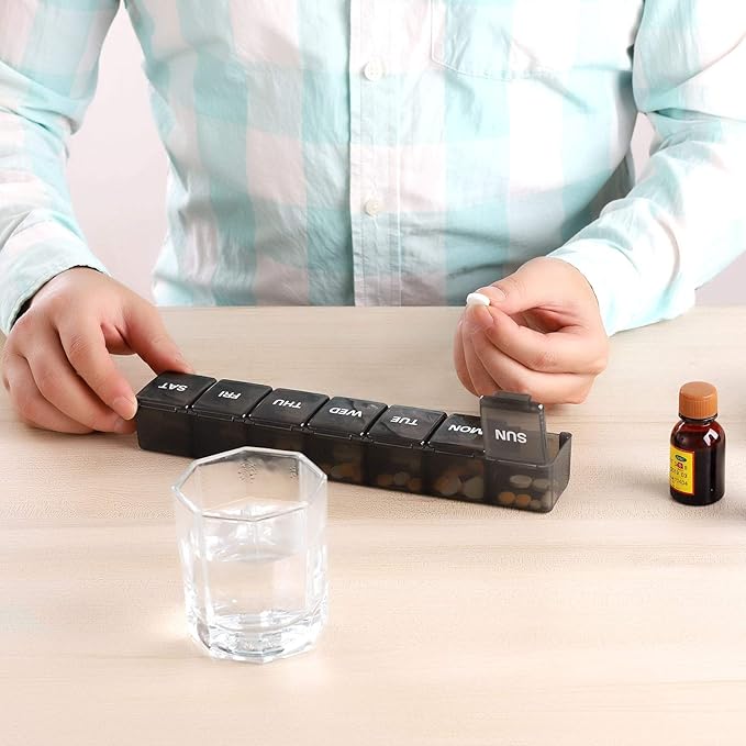 Pill Organizer XL Extra Large Weekly and Daily Pill Cases for Pills/Vitamin/Fish Oil/Supplements (Black)