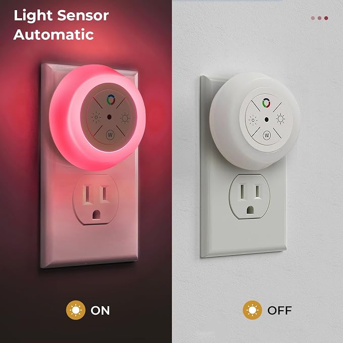 Dawnrise Night Lights Plug Into Wall, Dusk to Dawn Sensor, 2 Pack,12-Color Changing Led Plug in Night Light Dimmable for Bedroom, Stairs, Kitchen, Hallway, Utility Room, Kids Room | Dusk to Dawn Sensor Led Plug in Night Light Dimmable for Bedroom, Stai...