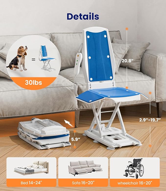 VOCIC Upgrade Electric Chair Lift with Wheels, Get Up from Floor, Portable Lift Assist Devices for Elderly, Includes 2 Types Suction Cups, Support Up to 300 LBS, No Assembly, AX10
