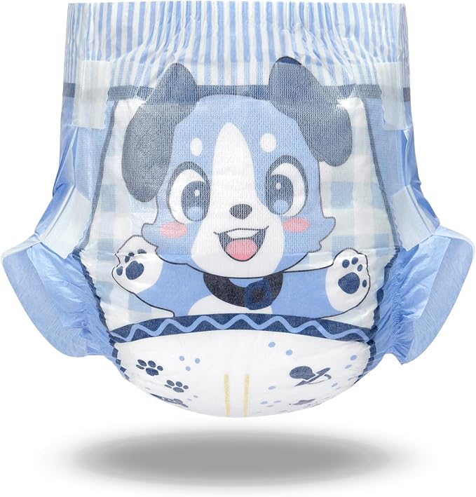 Littleforbig Adjustable Hook-and-Loop Fastener Closure Adult Printed Cloth Back Diaper 2 Pieces - Little Blue BabyFur (Medium 28"-38")