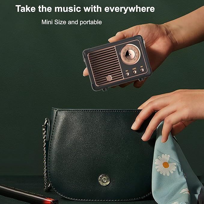 Dosmix Retro Bluetooth Speaker, Vintage Decor,Small Wireless Bluetooth Speaker,Cute Old Fashion Style for Kitchen Desk Bedroom Office Outdoor,Birthday Gifts for Women Men Teens